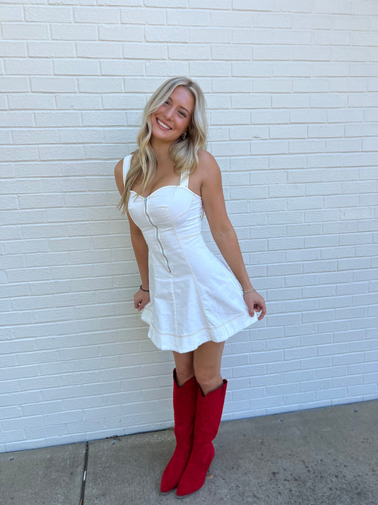 white denim dress