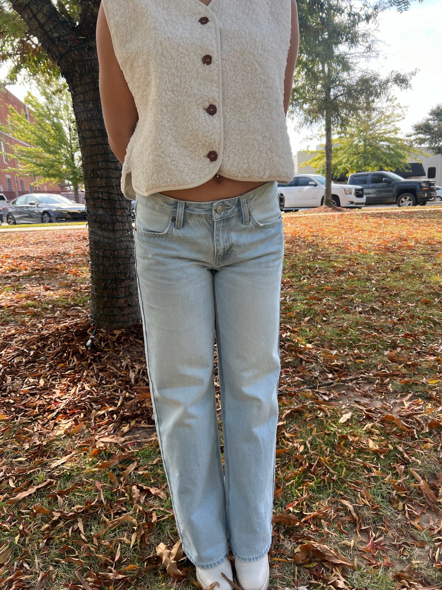 low rise light wash jeans
